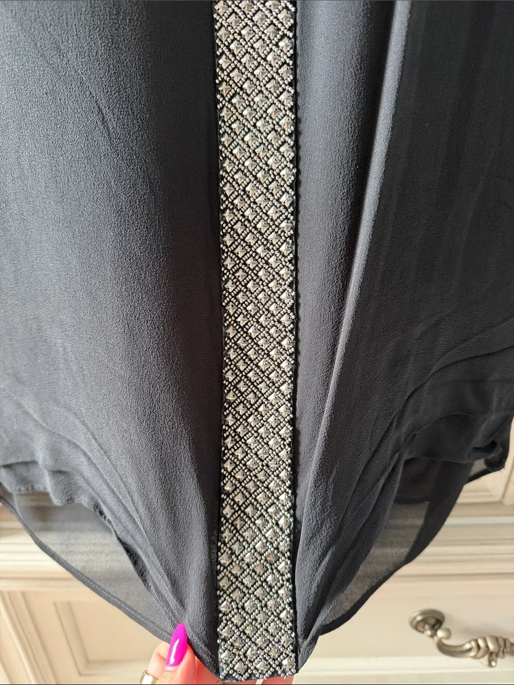 Tory Burch Black Blouse with Silver-Patterned Trim